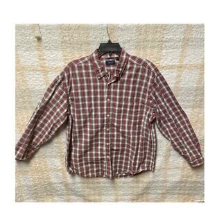 Izod Shirt Mens Large Red Blue White Yellow Checkered Long Sleeve Button Down